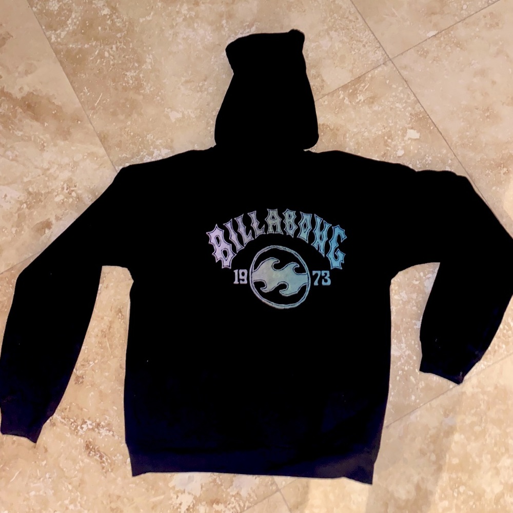 billabong black hoodie pastel lettering